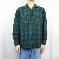 画像2: 50's Pendleton チェック柄 ウールオープンカラーシャツ M (2)