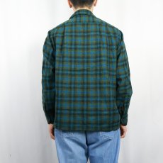 画像3: 50's Pendleton チェック柄 ウールオープンカラーシャツ M (3)