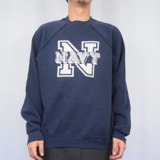 画像2: 90's TULTEX USA製 "NAVY" プリントラグランスウェット NAVY XL (2)