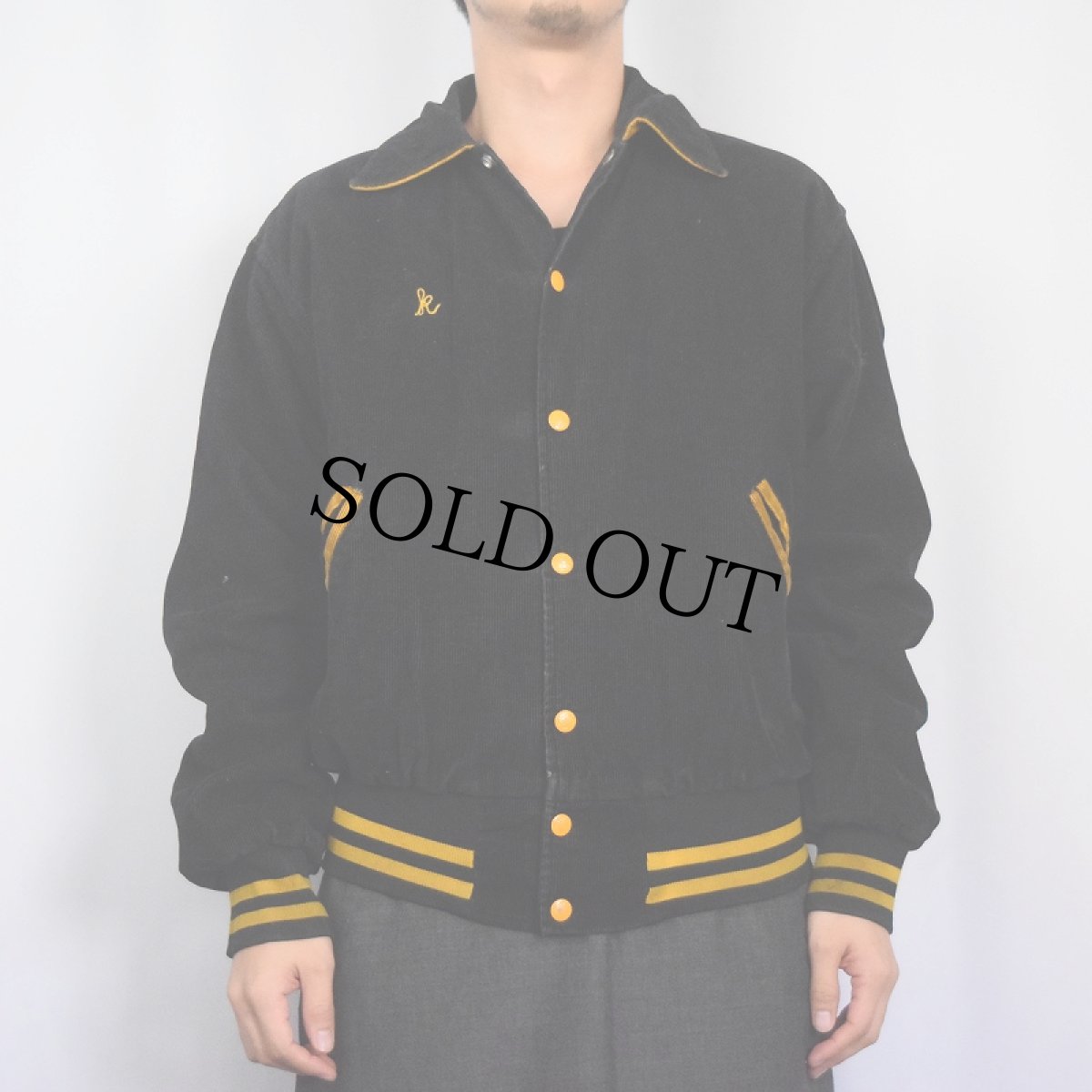 画像2: 80's MAPLE USA製 チェーン刺繍 キルティングライナー コーデュロイスタジャン BLACK M (2)