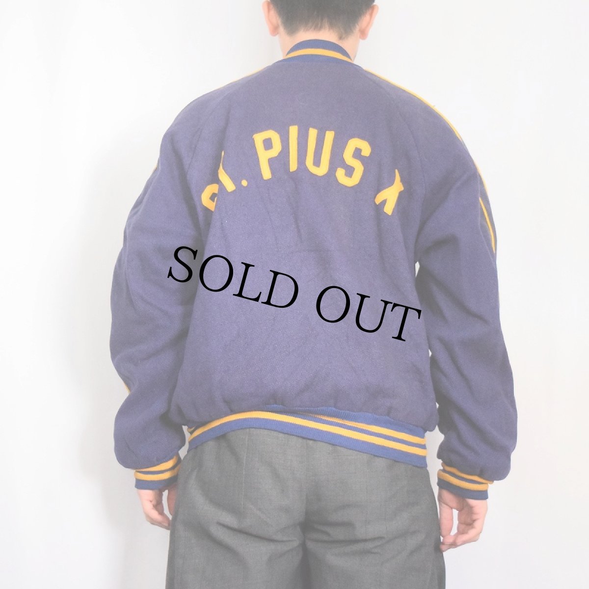 画像5: 60's〜 Sportswear "ST. PLUS X" ワッペン付き リバーシブル メルトンウールスタジャン NAVY (5)