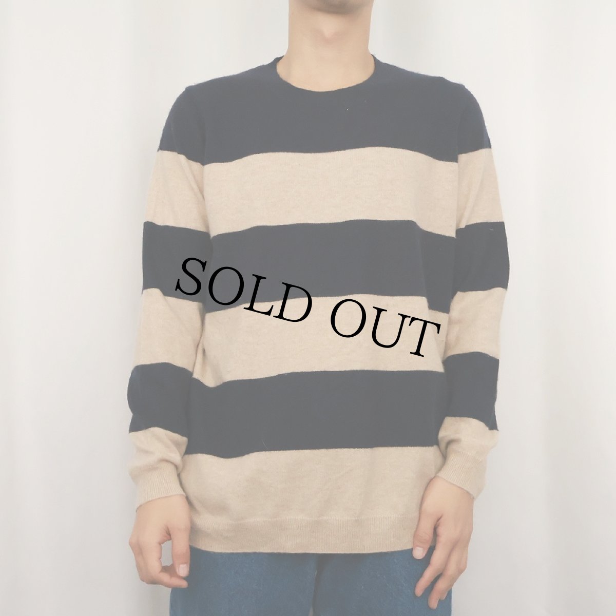 画像4: PURE COLLECTION ボーダー柄 カシミアニットセーター NAVY×BEIGE SIZE40 (4)