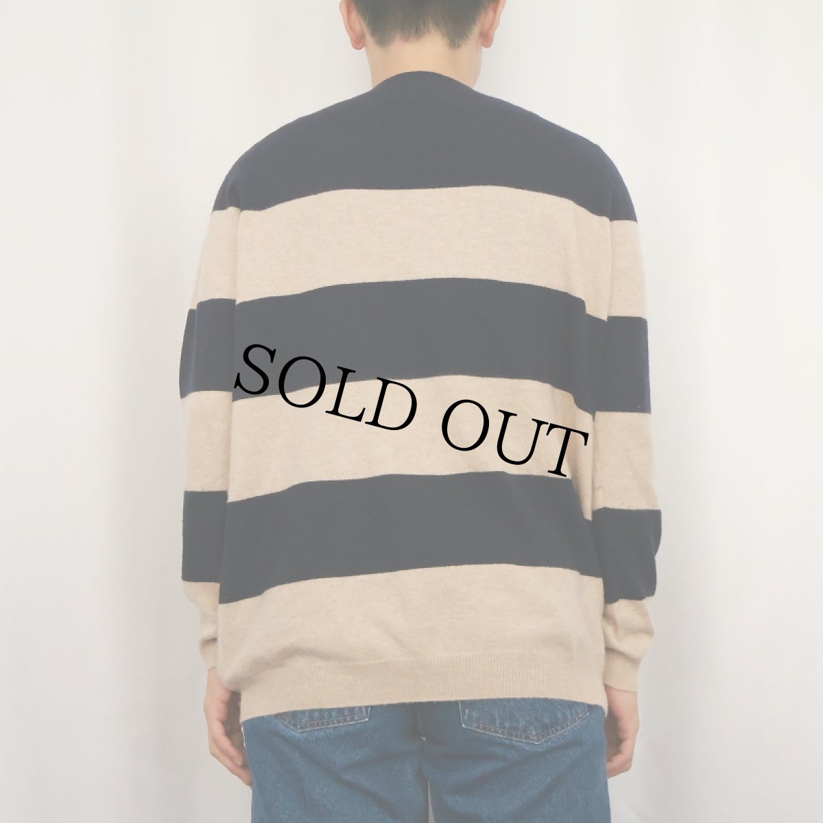 画像5: PURE COLLECTION ボーダー柄 カシミアニットセーター NAVY×BEIGE SIZE40 (5)