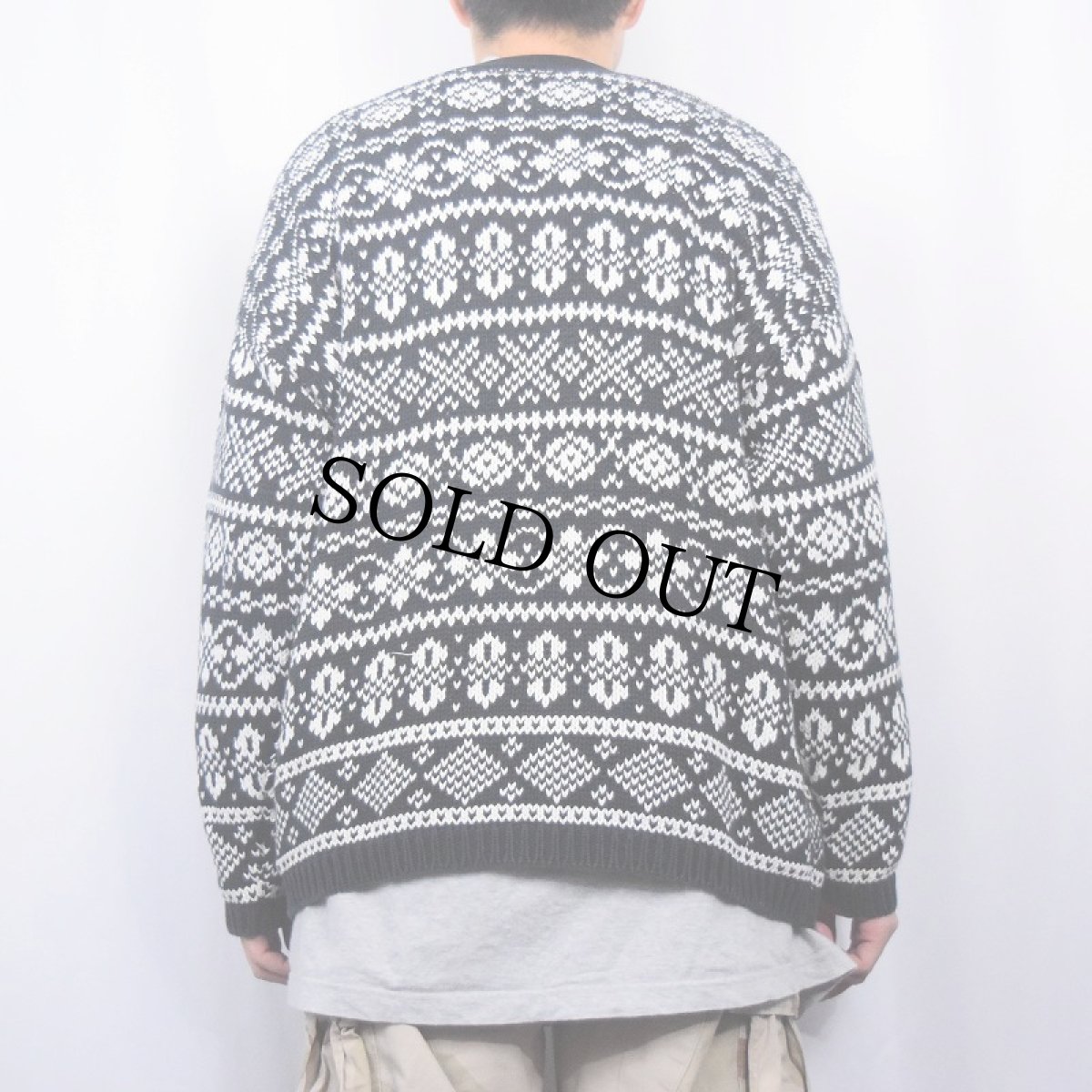 画像3: 90's GAP UK製 フェアアイル柄 コットンニットカーディガン L (3)