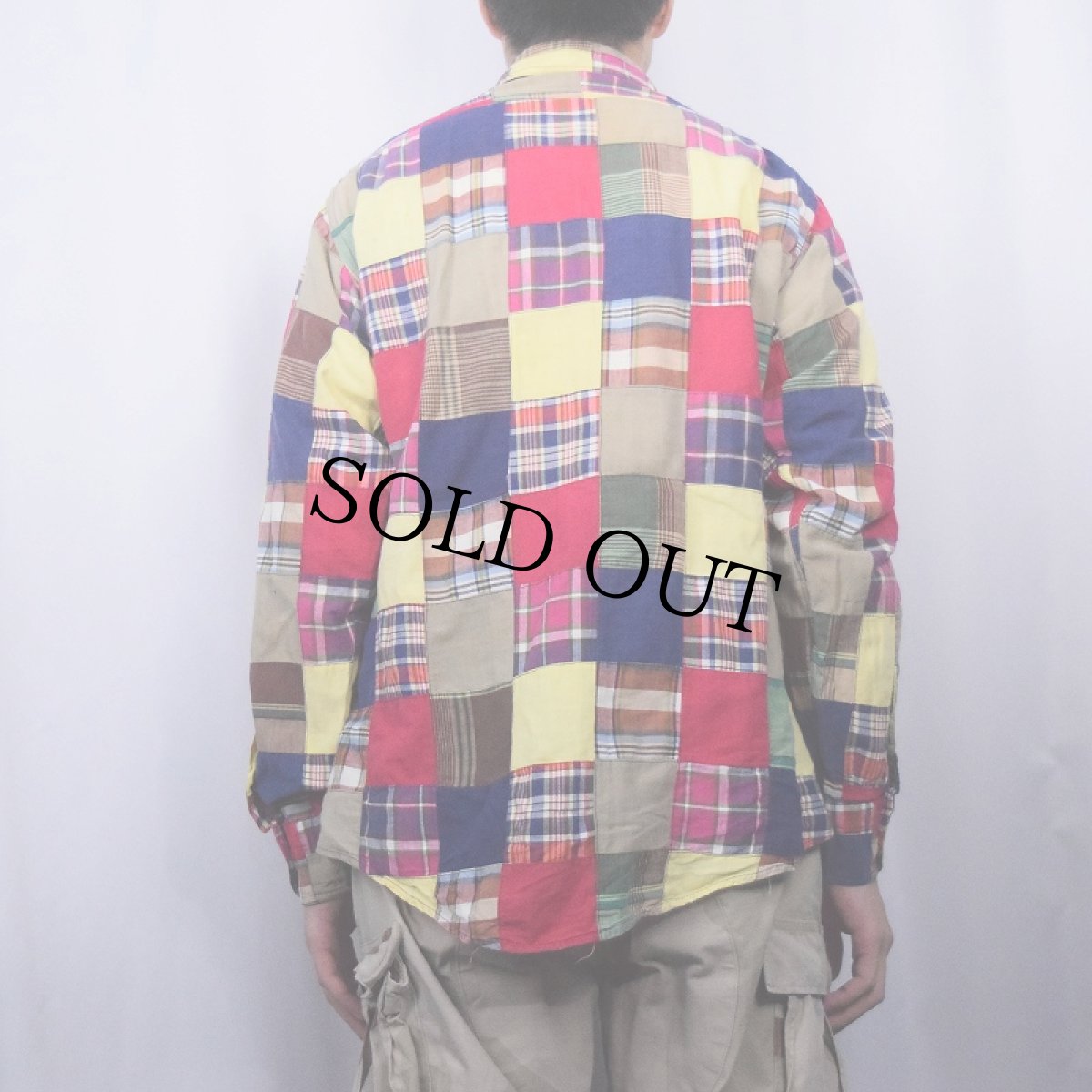 画像3: 80's GANT インディアンマドラスチェック柄 パッチワークシャツ L (3)