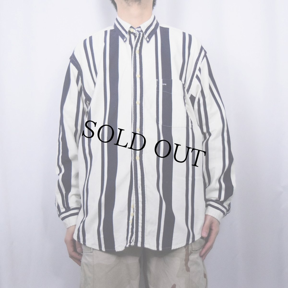 画像2: Eddie Bauer ストライプ柄 ボタンダウンコーデュロイシャツ L (2)