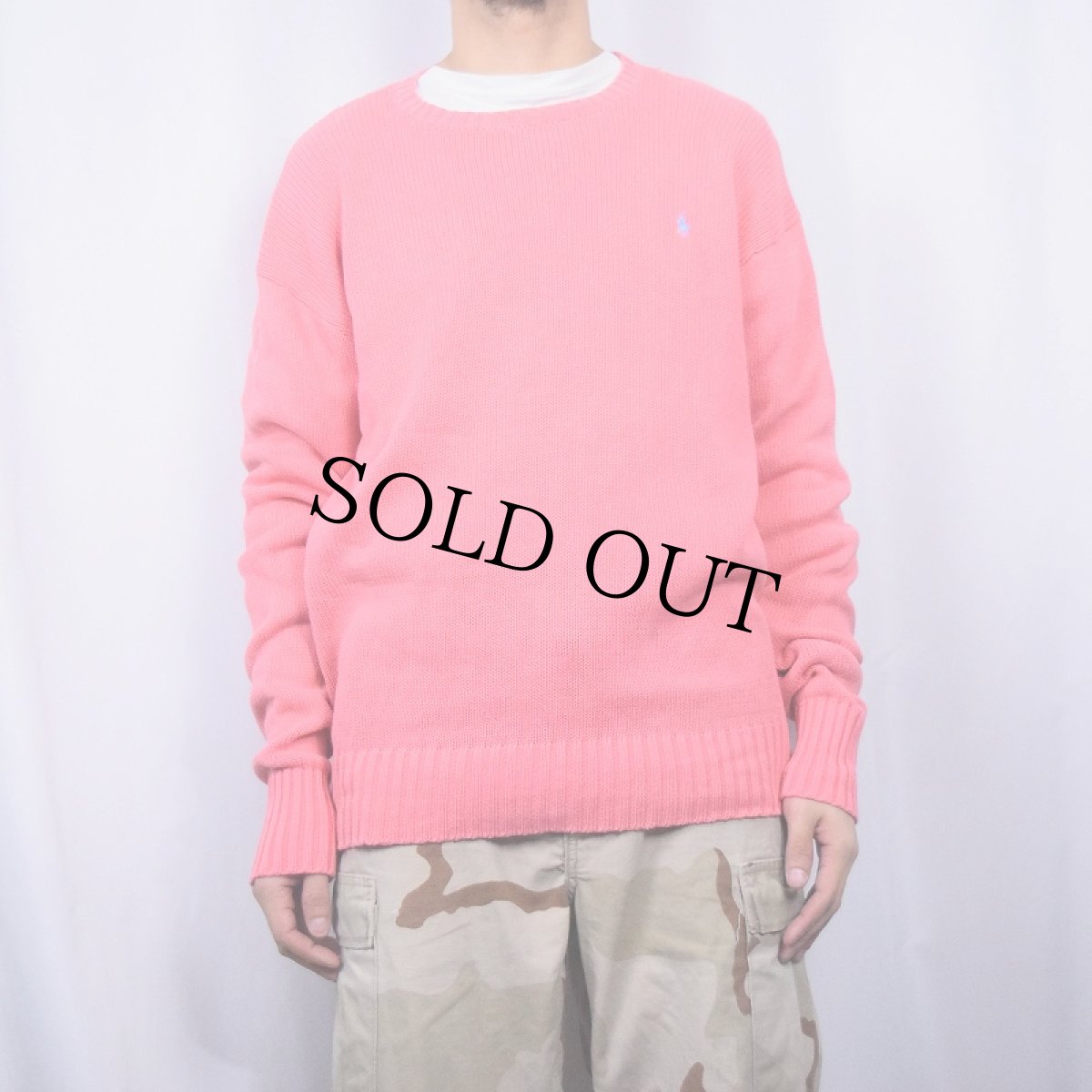 画像2: 90's POLO Ralph Lauren ロゴ刺繍 コットンニットセーター L (2)
