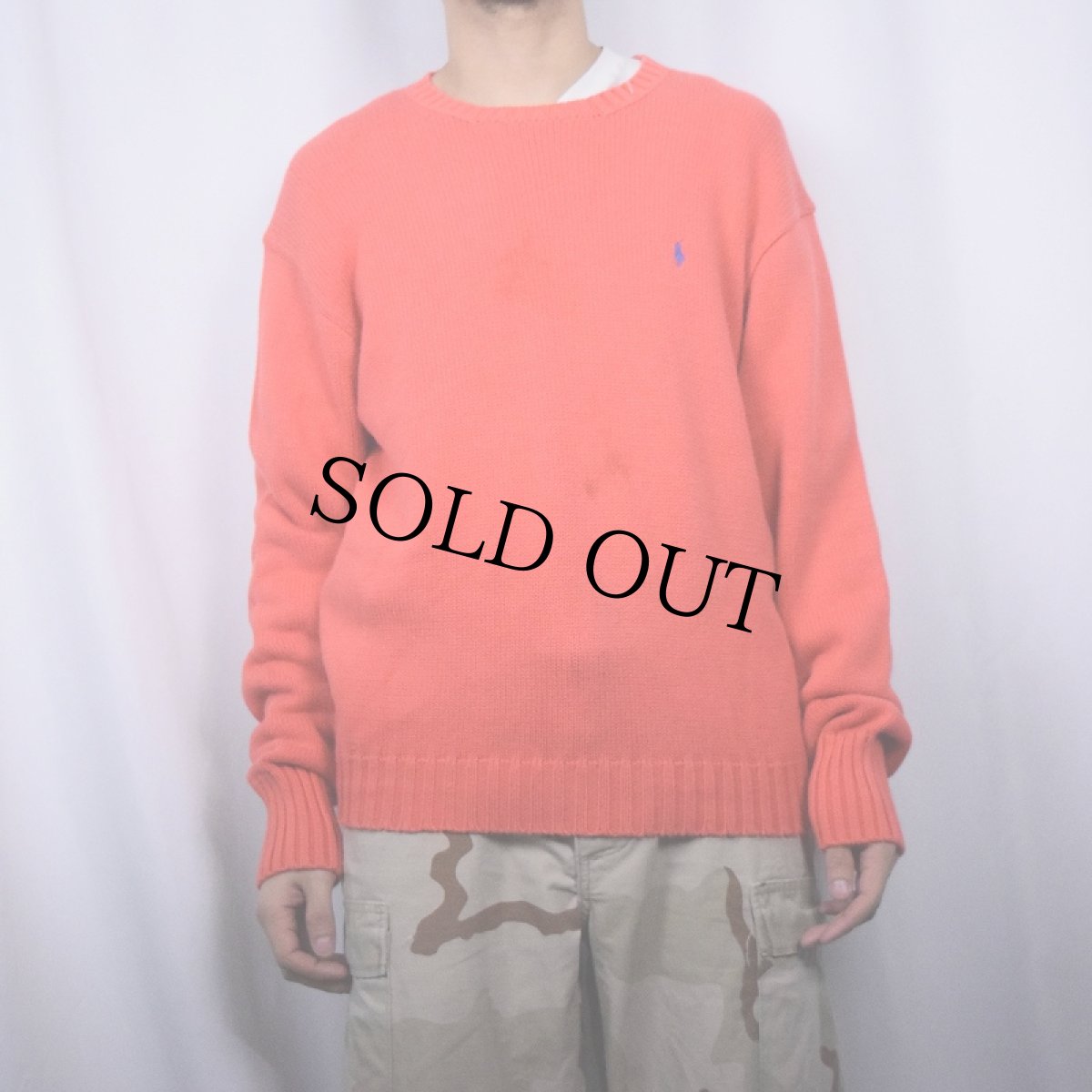 画像2: 90's POLO Ralph Lauren ロゴ刺繍 コットンニットセーター L (2)