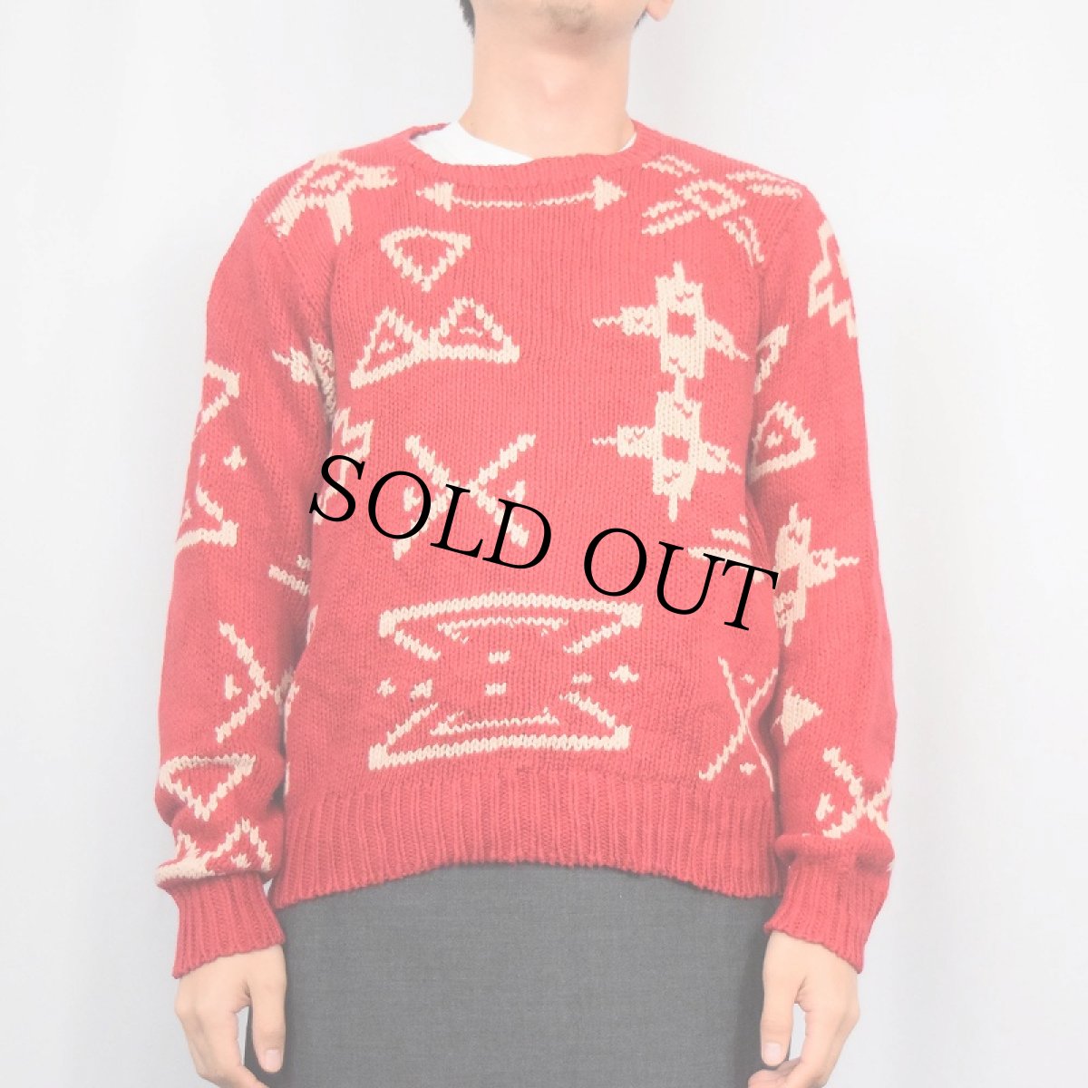 画像2: 90's J.CREW 総柄 リネン×コットン ニットセーター S (2)