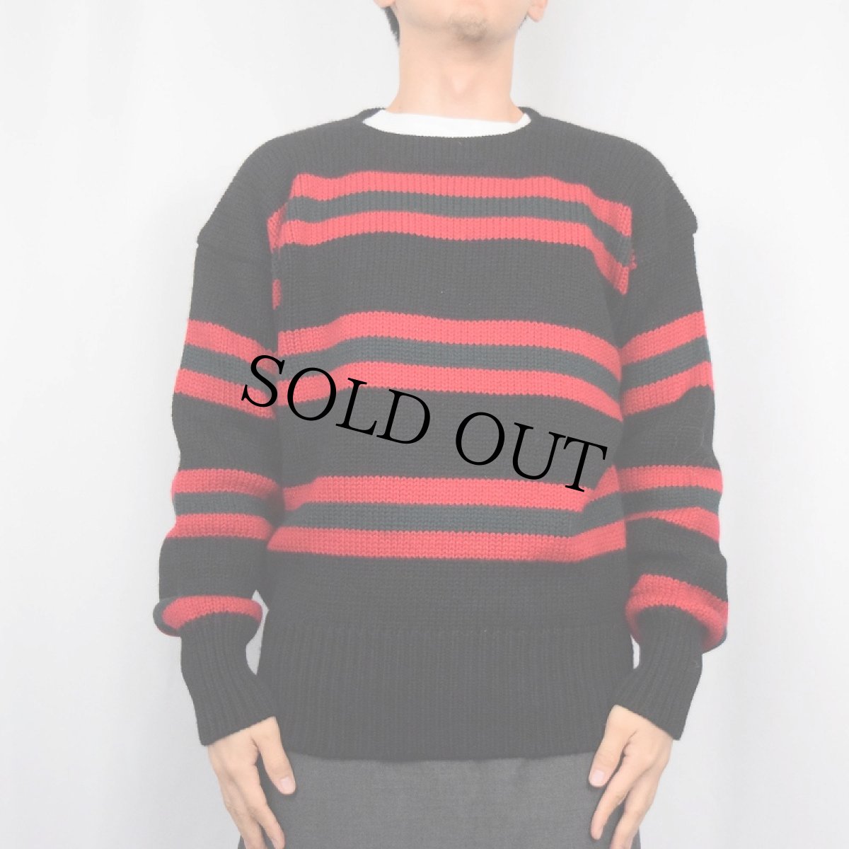 画像2: 90's POLO Ralph Lauren ボーダー柄 ウールニットセーター BLACK M (2)