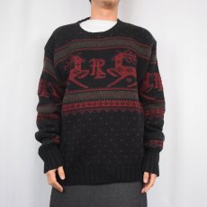画像2: POLO Ralph Lauren バーズアイ×ノルディック柄 コットンニットセーター BLACK XL (2)