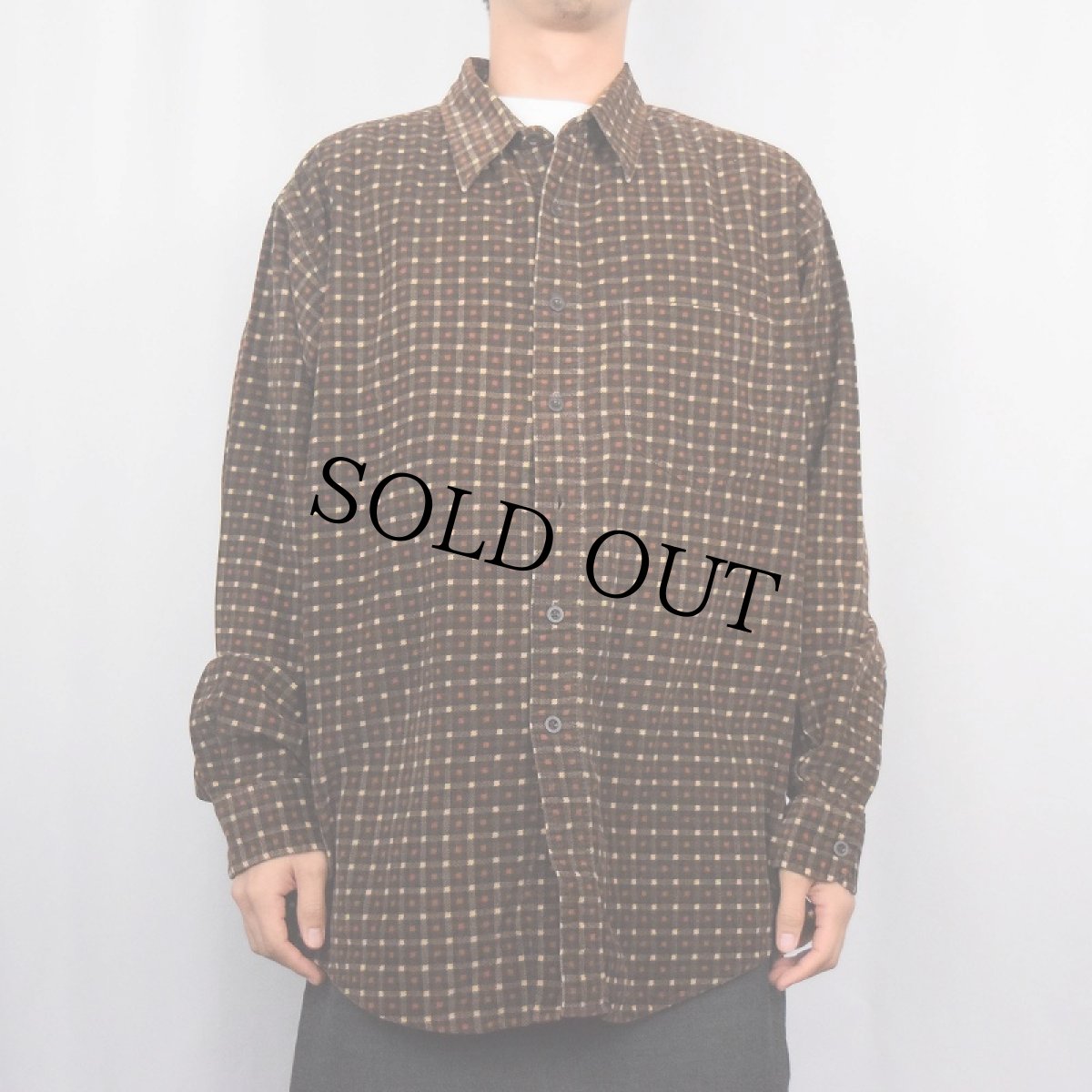 画像2: 90's J.CREW チェック柄 コーデュロイシャツ L (2)