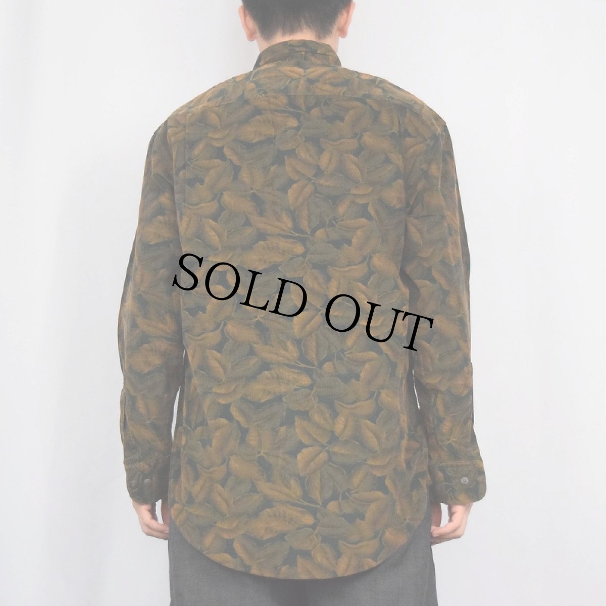 画像3: 90's GAP リーフ柄 コーデュロイ ボタンダウンシャツ GREEN S (3)