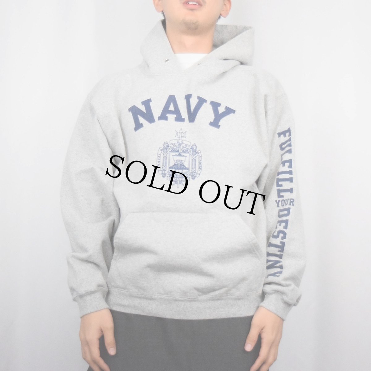 画像2: The Cotton Exchange USA製 "NAVY" プリントスウェットフーディー M (2)