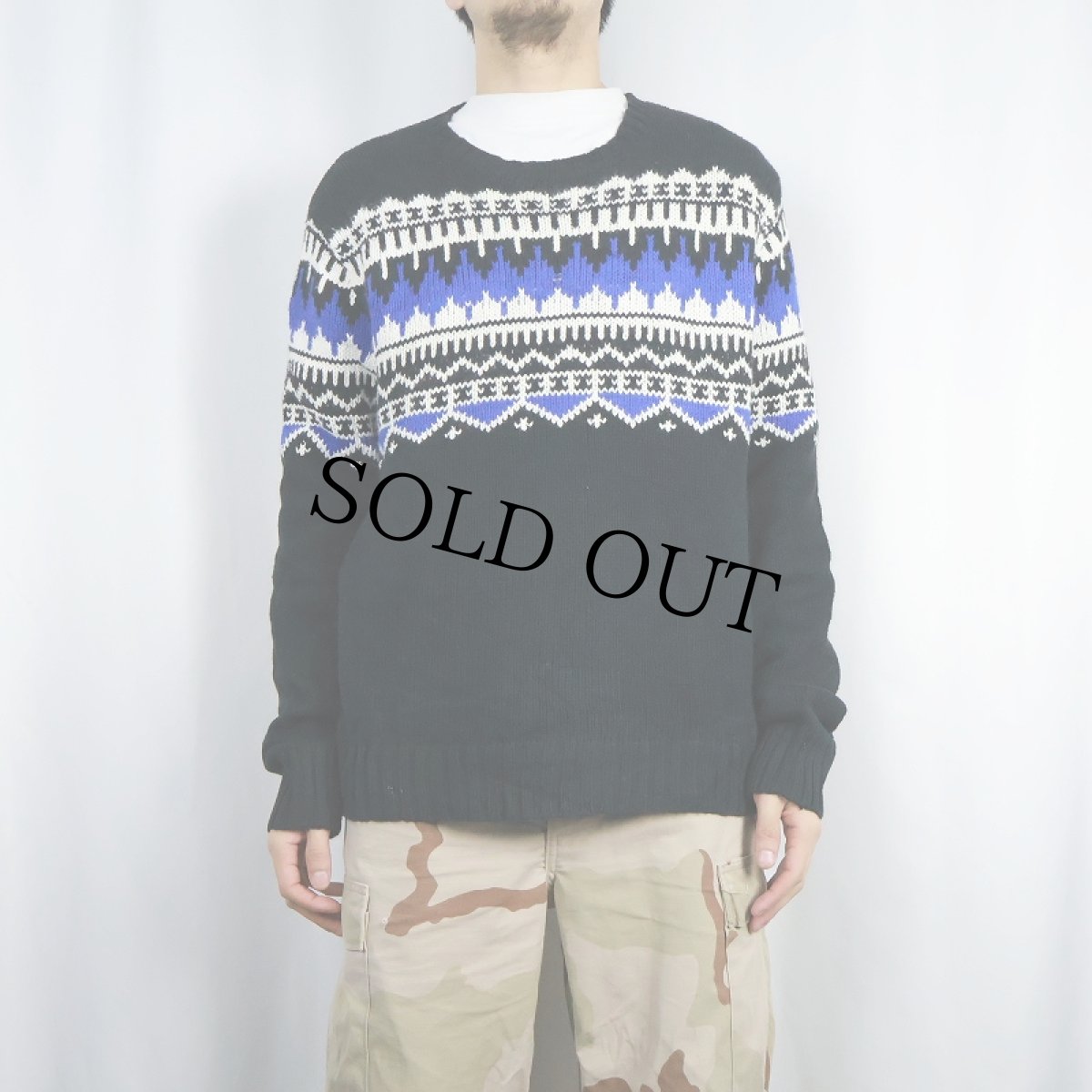 画像2: POLO Ralph Lauren ノルディック柄 コットン×カシミア ニットセーター BLACK L (2)