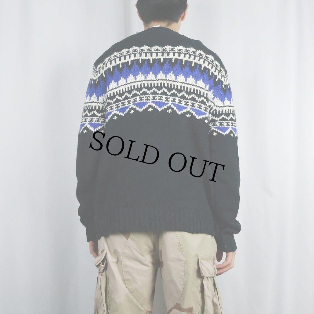 画像3: POLO Ralph Lauren ノルディック柄 コットン×カシミア ニットセーター BLACK L (3)