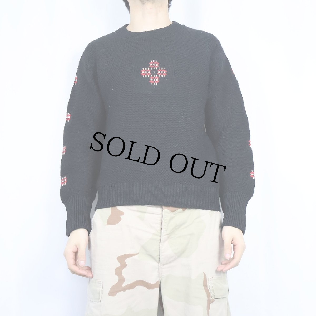 画像2: 50's〜 柄織り ウールニットセーター BLACK M (2)