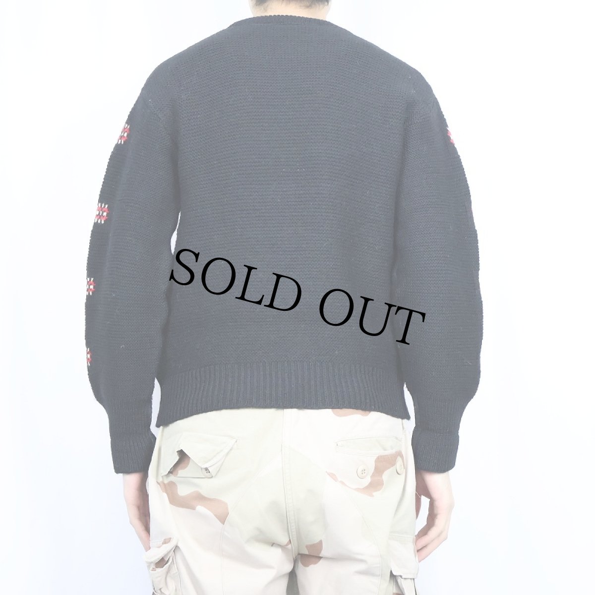 画像3: 50's〜 柄織り ウールニットセーター BLACK M (3)