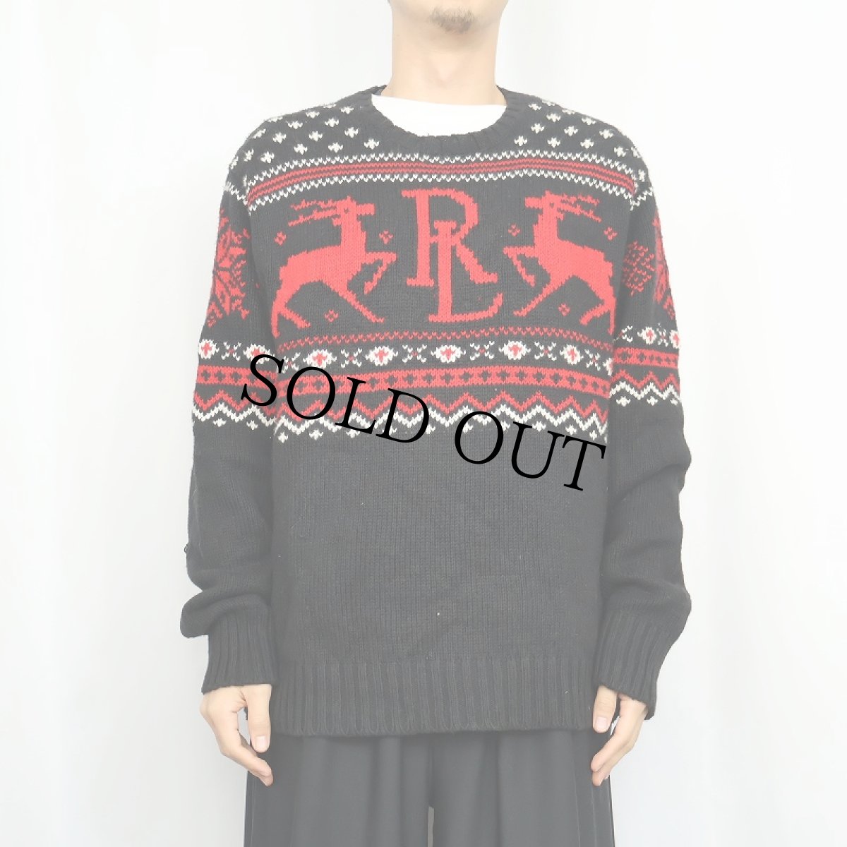画像2: POLO Ralph Lauren ノルディック柄 コットンニットセーター BLACK XL (2)