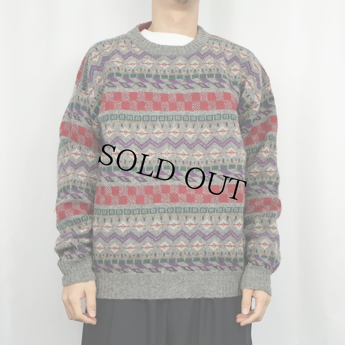 画像2: 90's Woolrich フェアアイル柄 ウールニットセーター L (2)