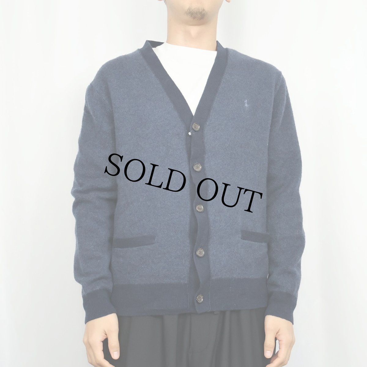 画像2: POLO Ralph Lauren ロゴ刺繍 メリノウールニットカーディガン NAVY L (2)