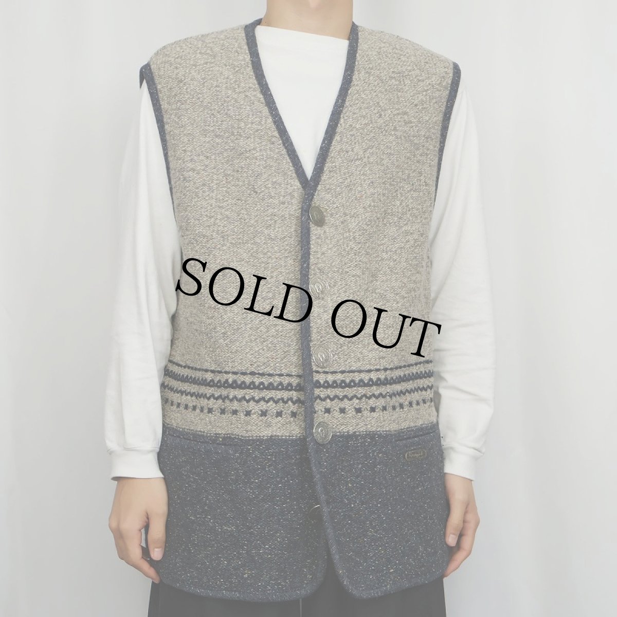 画像2: WESENJAK AUSTRIA製 カラーネップ混 ウールニットベスト SIZE54 (2)