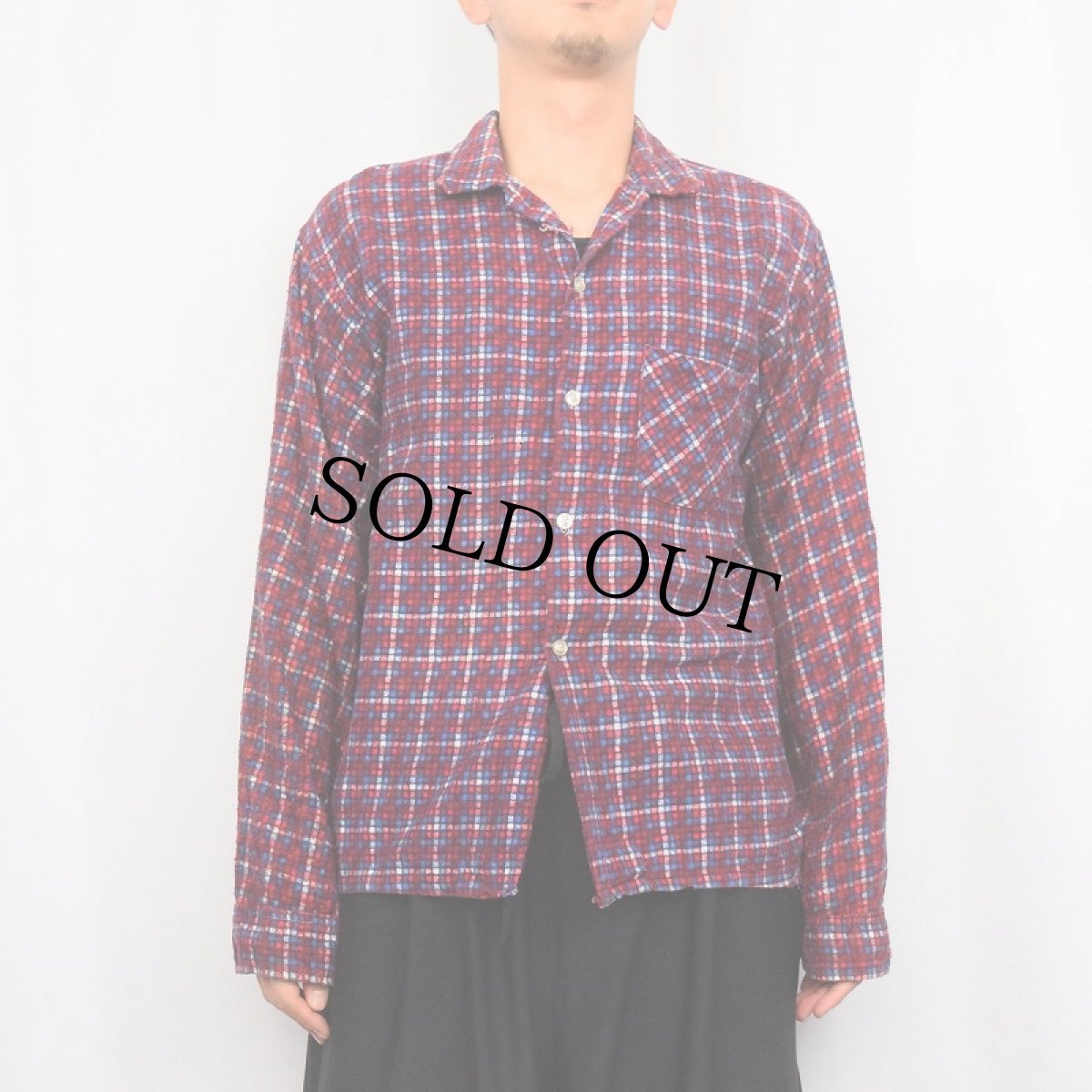 画像2: 50〜60's STYLED SPORTSHIRT USA製 チェック柄 プリントネルシャツ M (2)