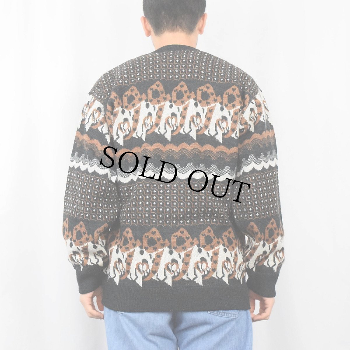 画像3: 〜80's 総柄 ジャガード織り Vネックニットセーター (3)