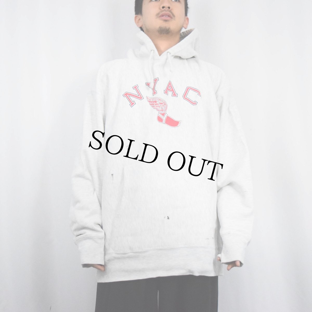 画像2: 2000's Champion REVERSE WEAVE "NYAC" ウイングフット プリントスウェットフーディー XL (2)