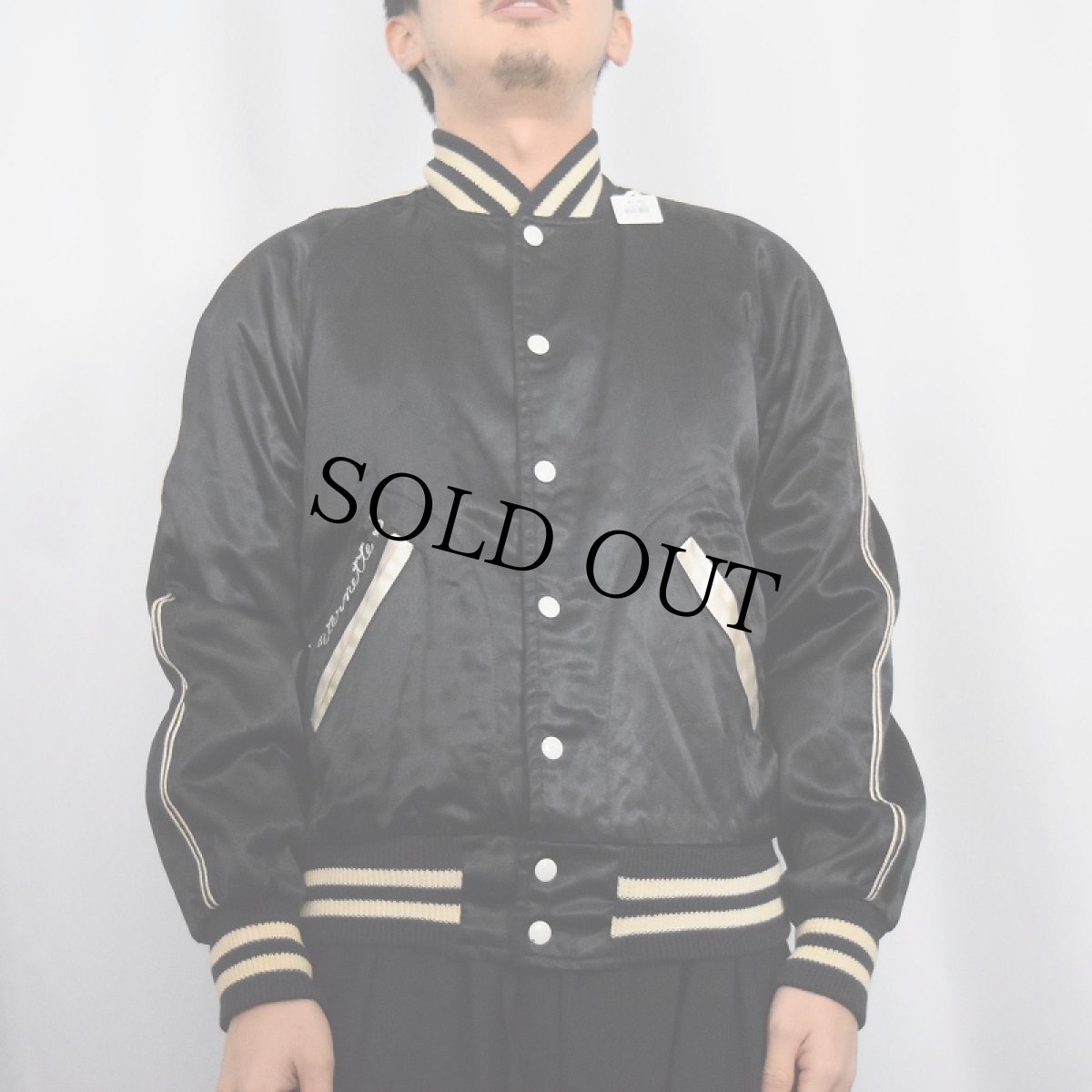 画像3: 60's〜 SPORT KING ATHLETIC CLOTHING チェーン刺繍 サテンスタジャン BLACK SIZE36 (3)