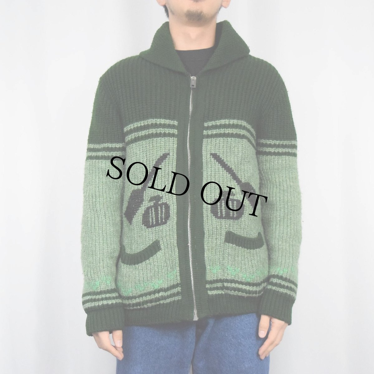 画像2: 50〜60's カーリング柄 カウチンニットジャケット (2)