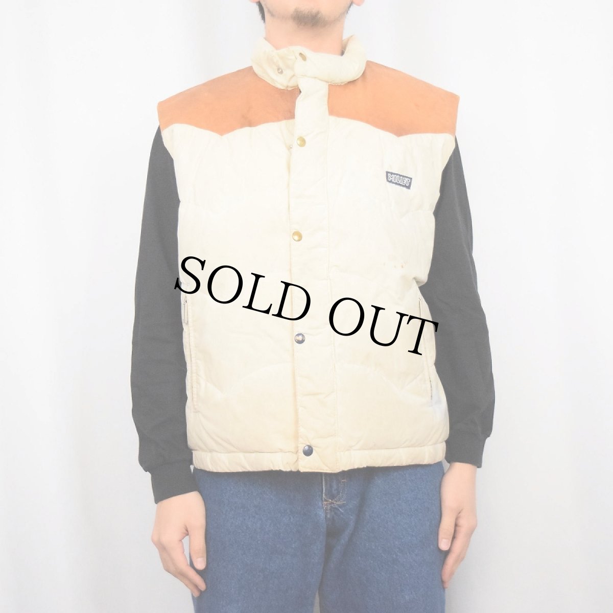 画像2: 80's〜 MILLET FRANCE製 レザー切り替え ウエスタンダウンベスト SIZE3 (2)