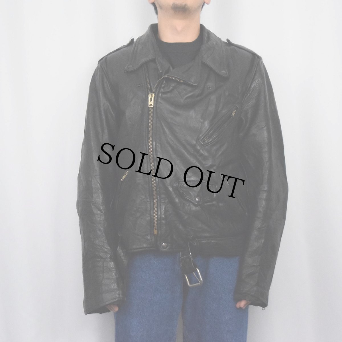 画像2: 70〜80's BROOKS USA製 ダブルライダースジャケット BLACK SIZE48 (2)