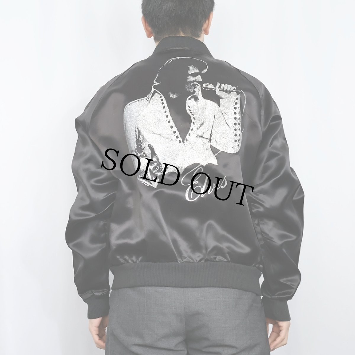 画像4: 80's DIAMOND DUST "Elvis Presley" ラメプリント サテンジャケット BLACK L (4)