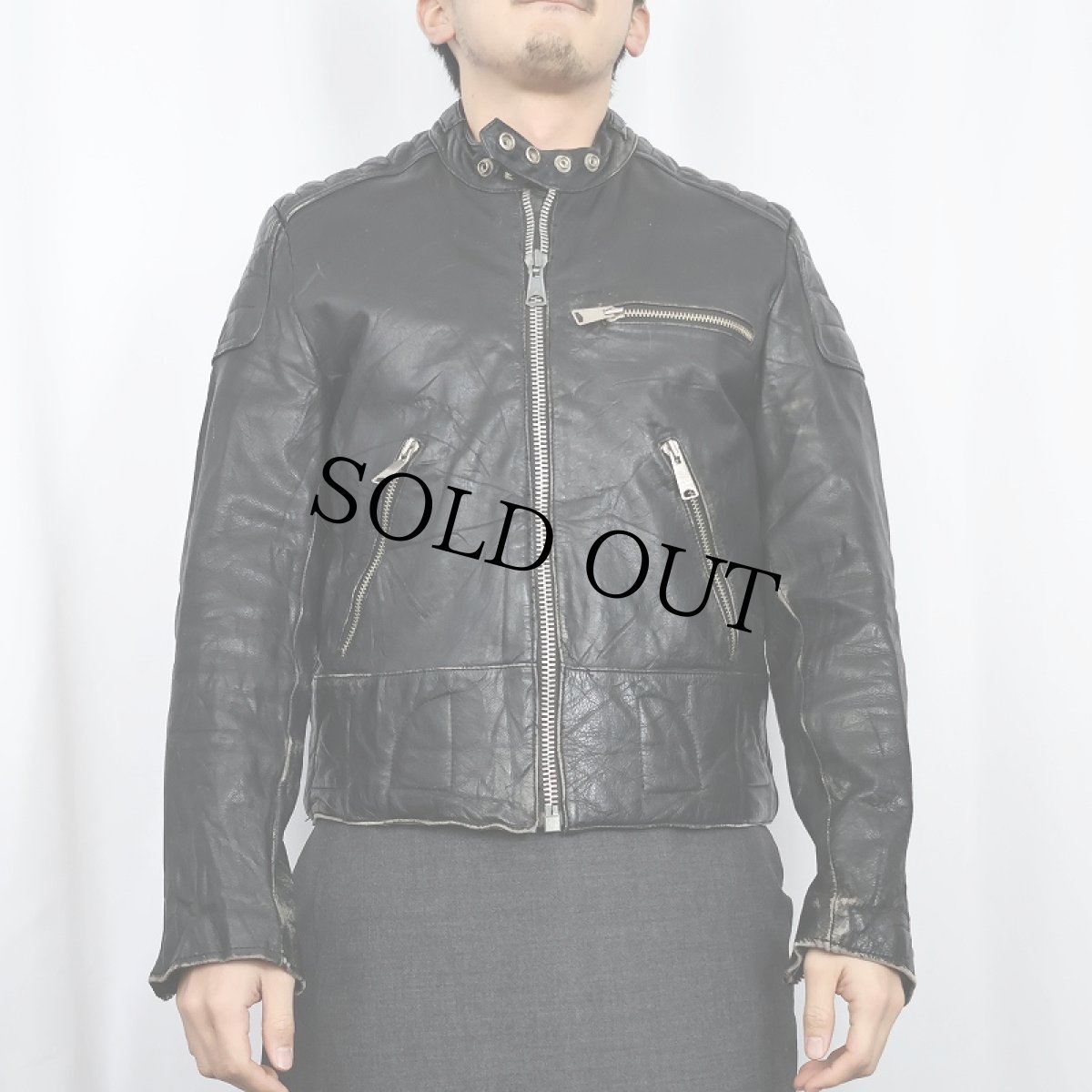 画像2: 70〜80's Sears シングルライダースジャケット BLACK SIZE38 (2)