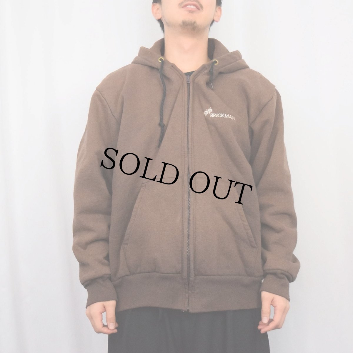画像3: 90's CAMBER USA製 "BRICKMAN" 裏サーマル ロゴ刺繍 スウェットジップパーカー XL (3)