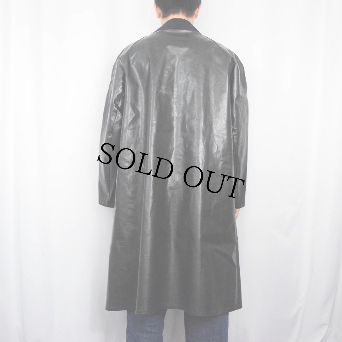 画像3: MEVI PVC 切り替えデザイン ステンカラーコート BLACK (3)