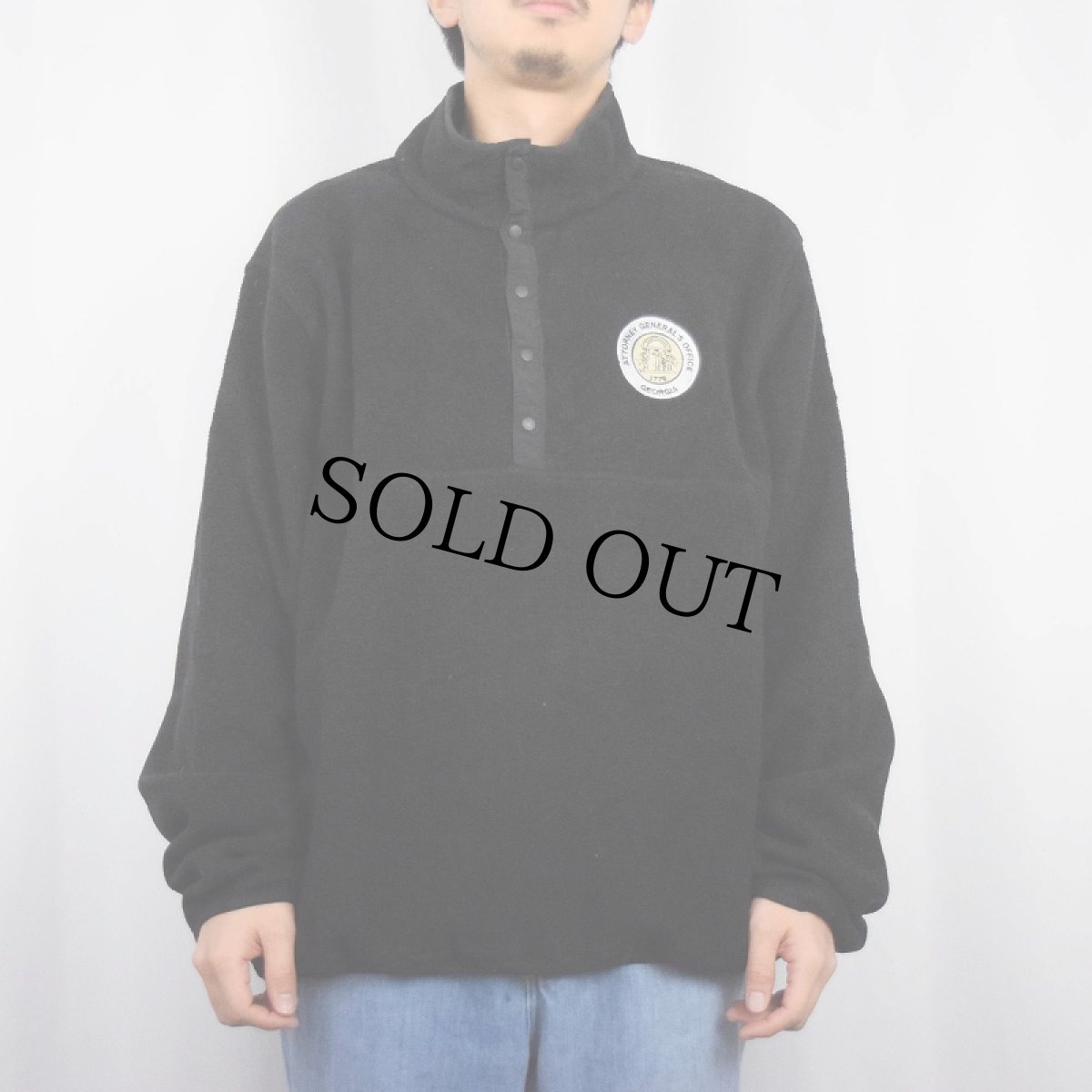 画像2: 90's L.L.Bean ロゴワッペン付き ハーフスナップフリースジャケット BLACK XL (2)