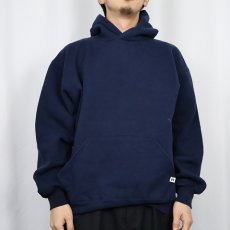 画像2: 90's RUSSELL ATHELETIC USA製 前V 無地スウェットフーディー NAVY L (2)