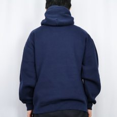 画像3: 90's RUSSELL ATHELETIC USA製 前V 無地スウェットフーディー NAVY L (3)