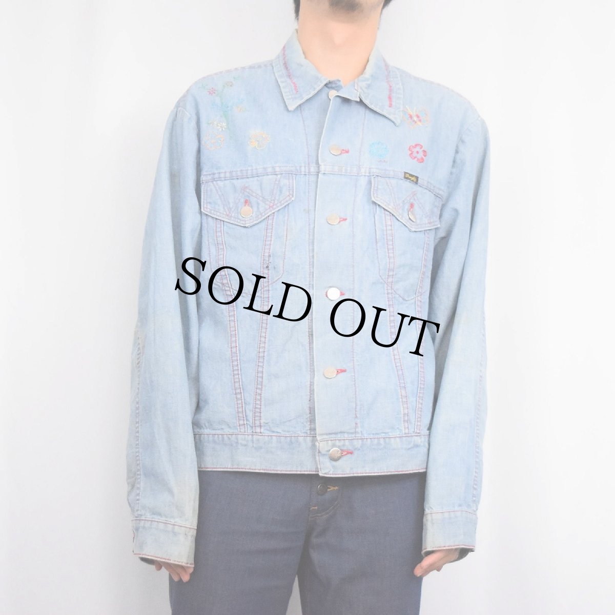 画像2: 80's Wrangler USA製 刺繍デザイン デニムジャケット SIZE46 (2)