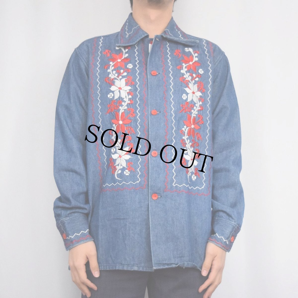 画像2: 70's BORDADOS AZTECA SANFORIZED 刺繍デザイン デニムシャツ SIZE40 (2)