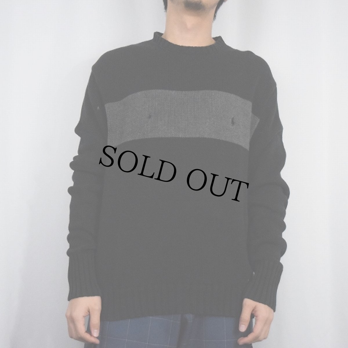 画像2: POLO Ralph Lauren ロゴ刺繍 コットンニットセーター BLACK M (2)