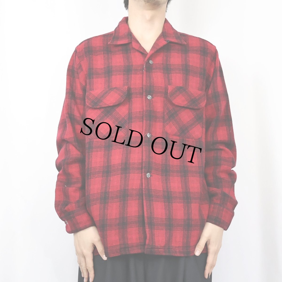 画像2: 60's PILGRIM チェック柄 ウールオープンカラーシャツ SIZE16-16 1/2 (2)