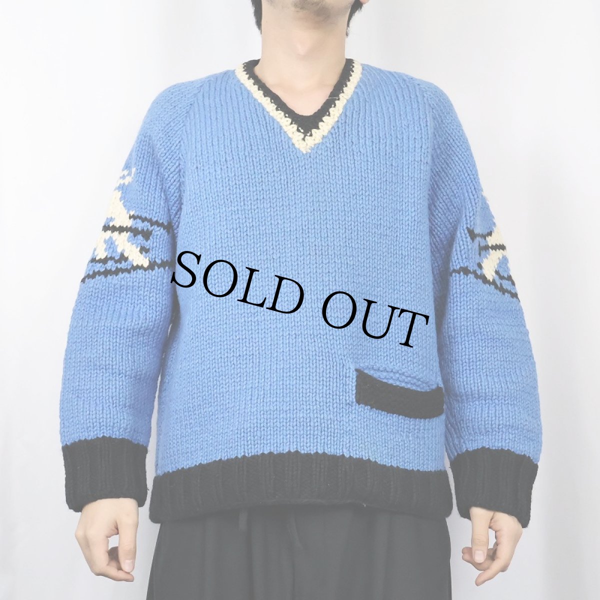 画像2: 〜60's Vネック ウールスキーニットセーター (2)