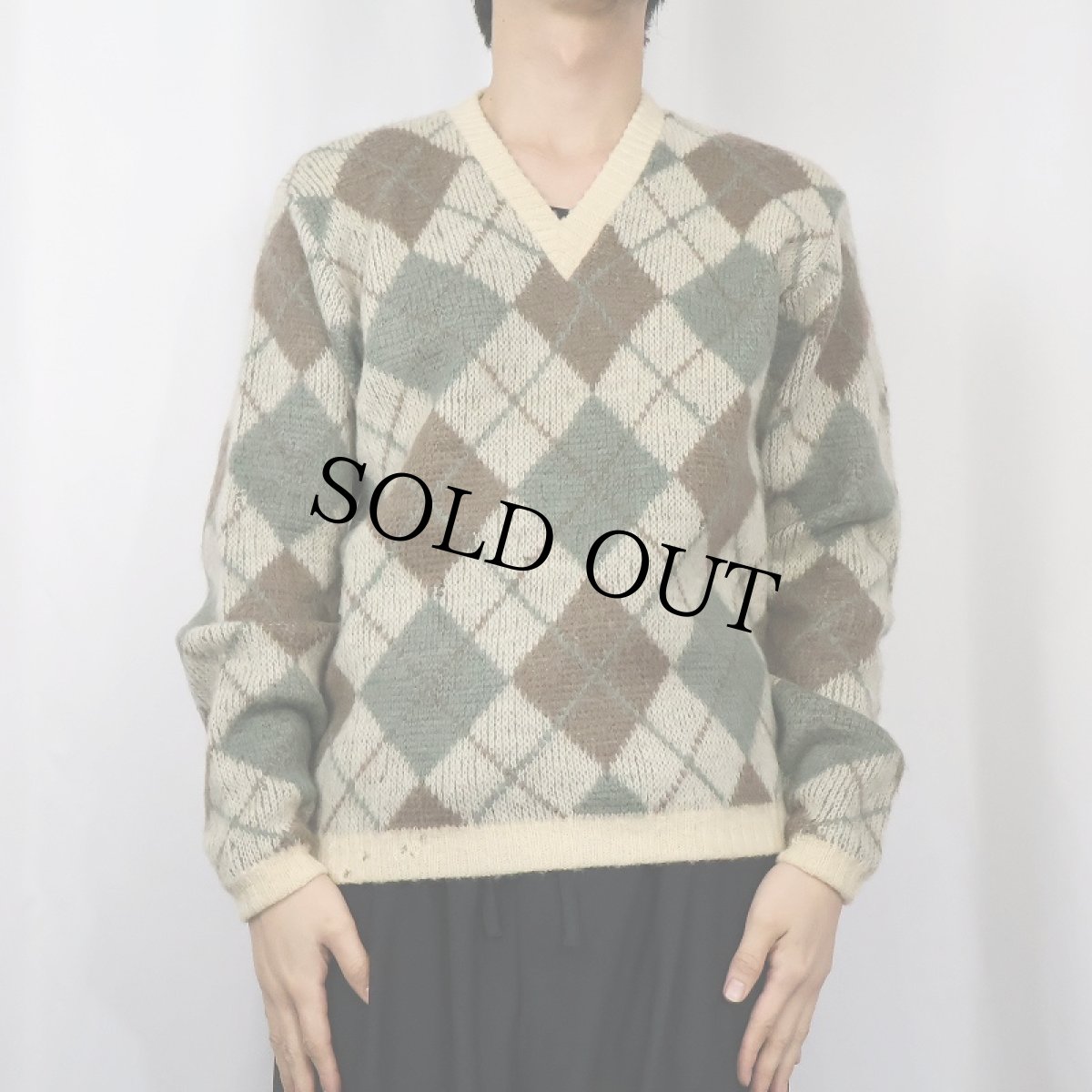 画像2: 60's Jantzen USA製 アーガイル柄 ウール×モヘア Vネックニットセーター (2)