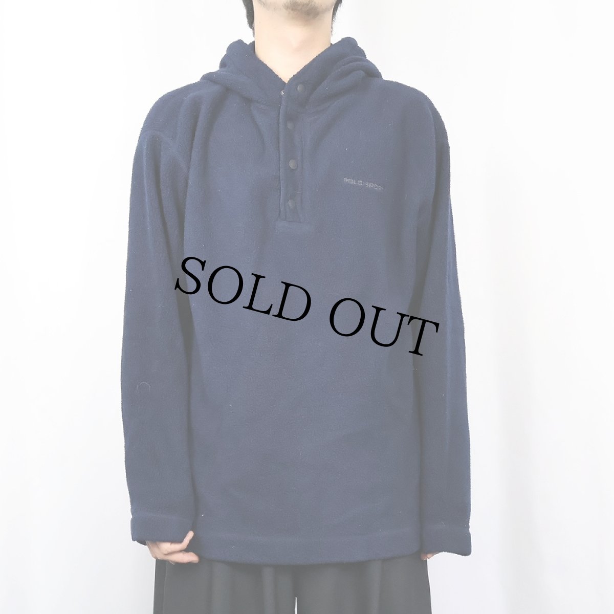 画像2: 90's POLO SPORT Ralph Lauren USA製 ハーフスナップ フリースフーディ NAVY L (2)