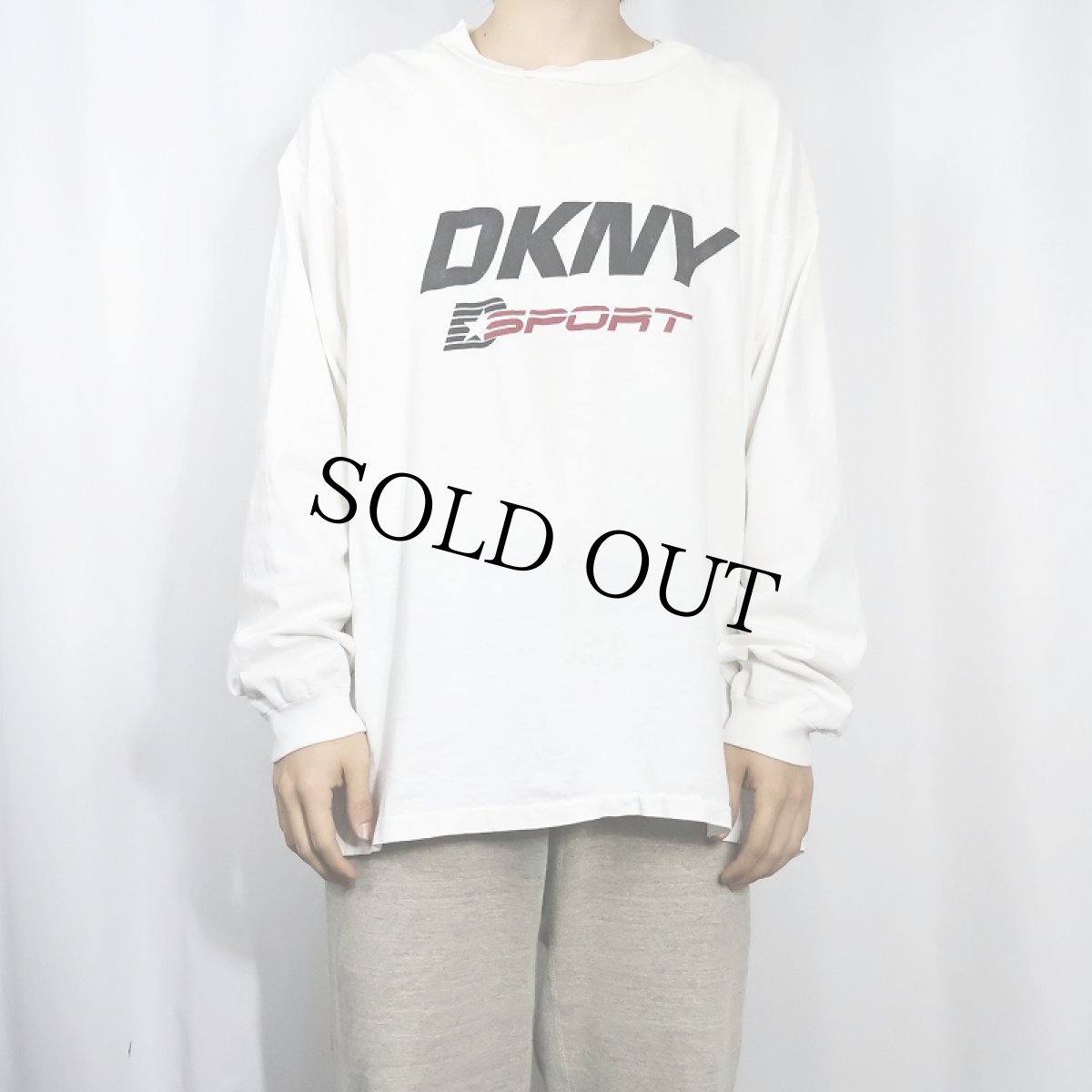 画像2: 90's DKNY SPORT USA製 ロゴプリントロンT L (2)