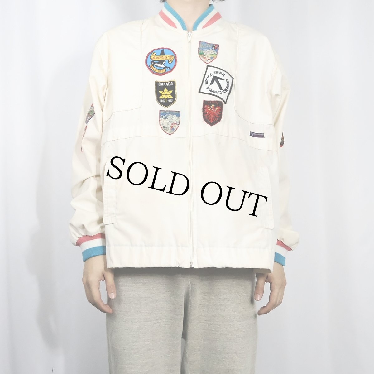 画像2: 70〜80's surf king ワッペン付き コットンポリ ジャケット L (2)