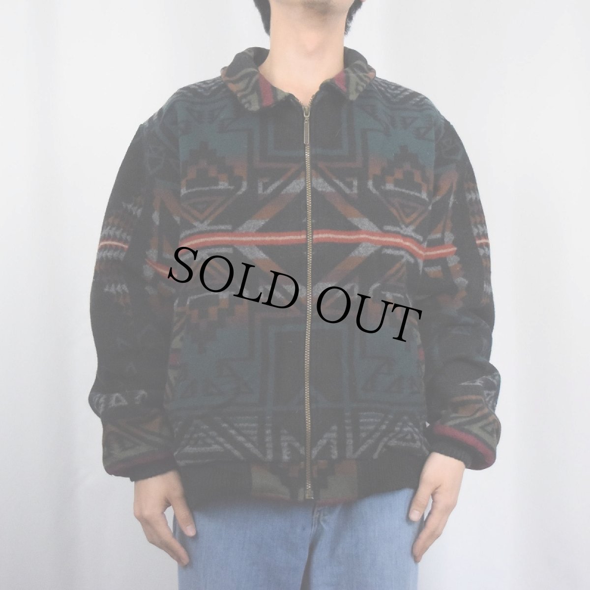 画像2: 90's PENDLETON USA製 ネイティブ柄 ウールジップジャケット L (2)